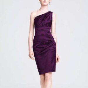 David's Bridal Stretch Satin One-Shoulder Plum Dress